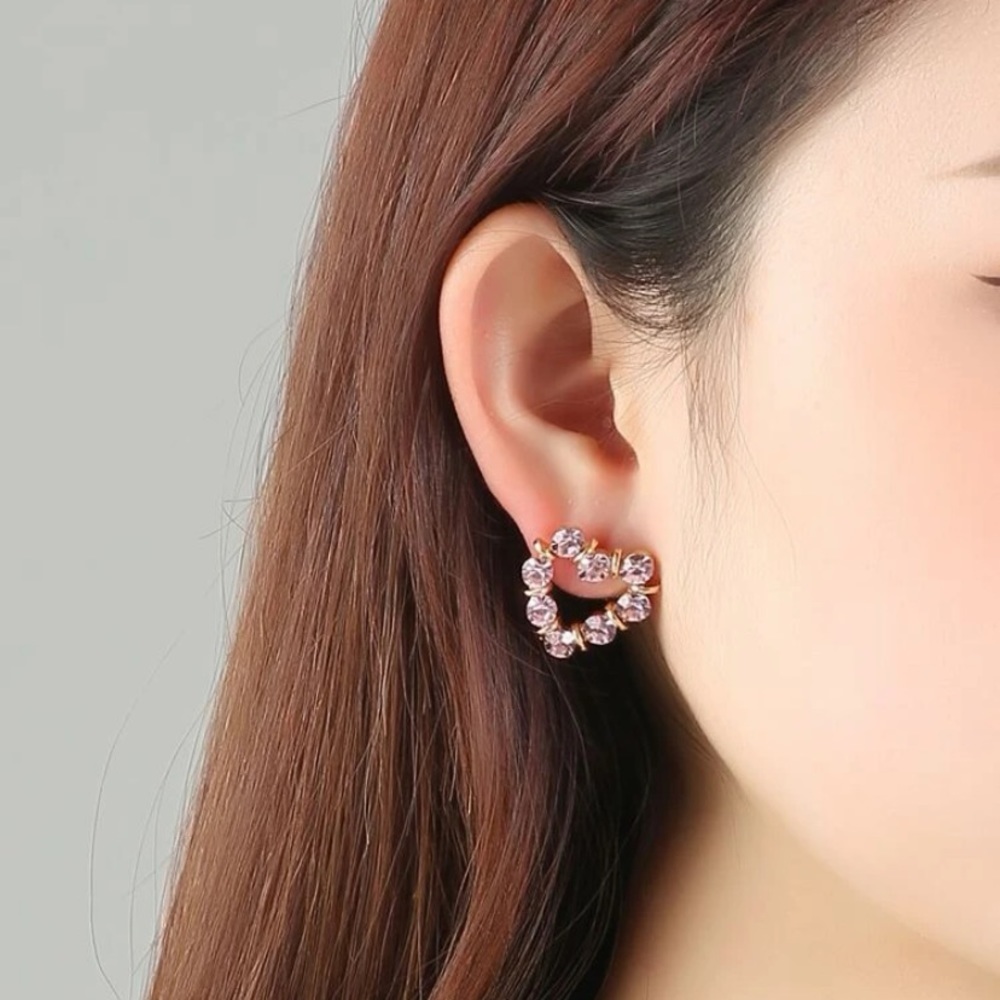 Rhinestone Heart Stud Earrings - Picture 3 of 6